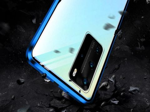 Etui magnetyczne szklane Dr.Fit dwustronne do Huawei P40 Pro Niebieskie