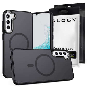 Etui matowe do Mag Safe Alogy Ring Mag Clear Case do ładowarek Qi do Samsung Galaxy S23 Czarne + Szkło