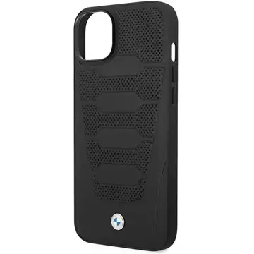 Etui na telefon BMW BMHCP14S22RPSK do Apple iPhone 14 6,1" czarny/black Leather Seats Pattern