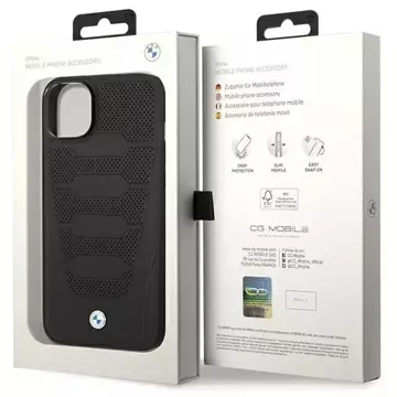 Etui na telefon BMW BMHCP14S22RPSK do Apple iPhone 14 6,1" czarny/black Leather Seats Pattern