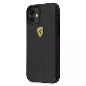 Etui na telefon Ferrari iPhone 12 mini 5,4" czarny/black hardcase On Track Real Carbon