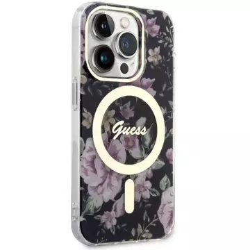 Etui na telefon Guess GUHMP14LHCFWSK do Apple iPhone 14 Pro 6.1" czarny/black hardcase Flower MagSafe