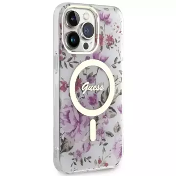 Etui na telefon Guess GUHMP14LHCFWST do Apple iPhone 14 Pro 6.1" transparent hardcase Flower MagSafe