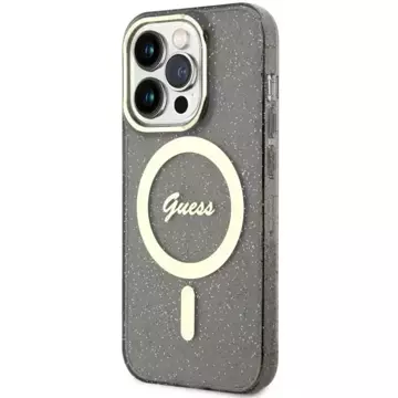 Etui na telefon Guess GUHMP14LHCMCGK do Apple iPhone 14 Pro 6.1" czarny/black hardcase Glitter Gold MagSafe