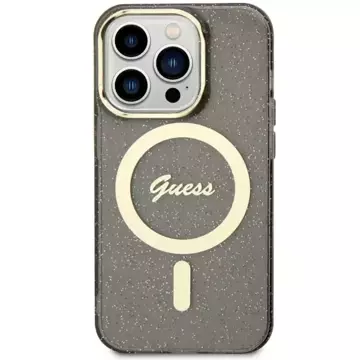 Etui na telefon Guess GUHMP14LHCMCGK do Apple iPhone 14 Pro 6.1" czarny/black hardcase Glitter Gold MagSafe