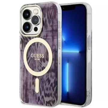 Etui na telefon Guess GUHMP14LHLEOPWP do Apple iPhone 14 Pro 6.1" różowy/pink hardcase Leopard MagSafe