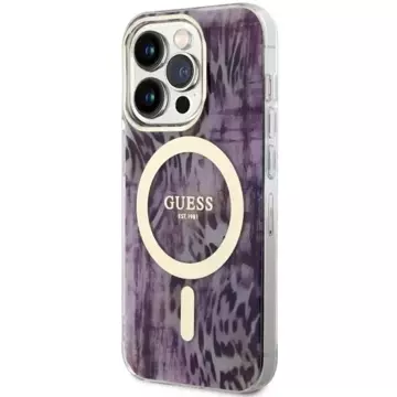 Etui na telefon Guess GUHMP14LHLEOPWP do Apple iPhone 14 Pro 6.1" różowy/pink hardcase Leopard MagSafe