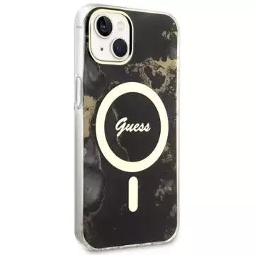 Etui na telefon Guess GUHMP14MHTMRSK do Apple iPhone 14 Plus 6.7" czarny/black hardcase Golden Marble MagSafe