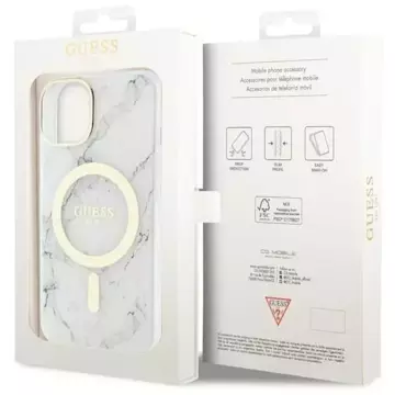 Etui na telefon Guess GUHMP14MPCUMAH do Apple iPhone 14 Plus 6.7" biały/white hardcase Marble MagSafe