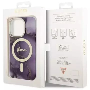 Etui na telefon Guess GUHMP14XHTMRSU do Apple iPhone 14 Pro Max 6,7" purpurowy/purple hardcase Golden Marble MagSafe