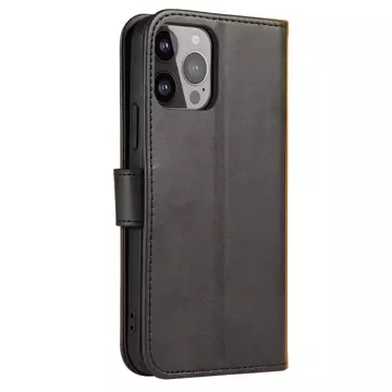 Etui na telefon Magnet Case do iPhone 13 Pro Max elegancki futerał etui pokrowiec z klapką i funkcją podstawki czarny