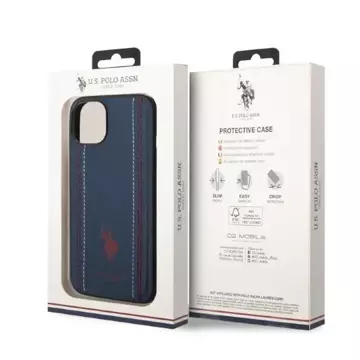 Etui na telefon US Polo Leather Stitch iPhone 14 Plus 6,7" granatowy/navy blue