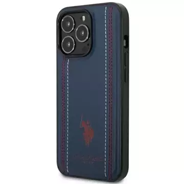 Etui na telefon US Polo Leather Stitch  iPhone 14 Pro 6,1" granatowy/navy blue