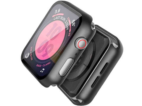 Etui obudowa 2w1 Alogy nakładka ze szkłem do Apple Watch 4/5/6/SE 44mm / 7/8 45mm Czarna