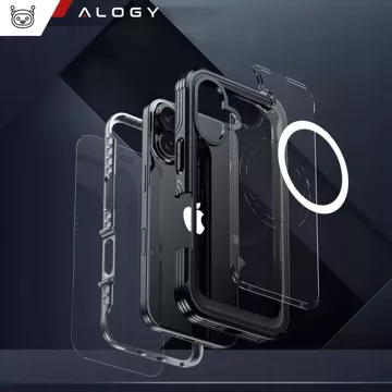 Etui ochronne na telefon do Apple iPhone 16 Plus Alogy Shield360 MagCase™️ do MagSafe obudowa z ochroną wyświetlacza i aparatu Czarne