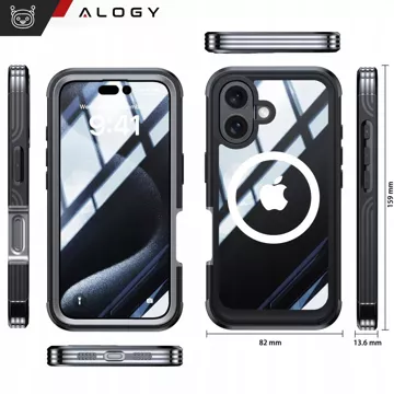 Etui ochronne na telefon do Apple iPhone 16 Plus Alogy Shield360 MagCase™️ do MagSafe obudowa z ochroną wyświetlacza i aparatu Czarne