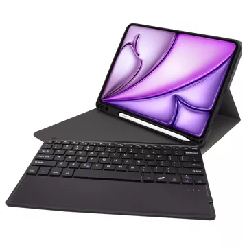 Etui ochronne z klawiaturą Alogy Keyboard case z miejscem na rysik klawiatura bezprzewodowa do Apple iPad Air 13" czarne  + Szkło