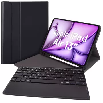 Etui ochronne z klawiaturą Alogy Keyboard case z miejscem na rysik klawiatura bezprzewodowa do Apple iPad Air 13" czarne  + Szkło