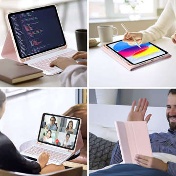 Etui ochronne z klawiatura bezprzewodowa Alogy Keyboard Case z miejscem na rysik do Apple iPad 10.9 2022 Różowe + Szkło