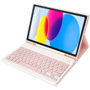 Etui ochronne z klawiatura bezprzewodowa Alogy Keyboard Case z miejscem na rysik do Apple iPad 10.9 2022 Różowe + Szkło