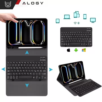 Etui ochronne z klawiaturą do Apple iPad Pro 11" M4 2024 Alogy Keyboard case z miejscem na rysik klawiatura Bluetooth czarne + szkło 