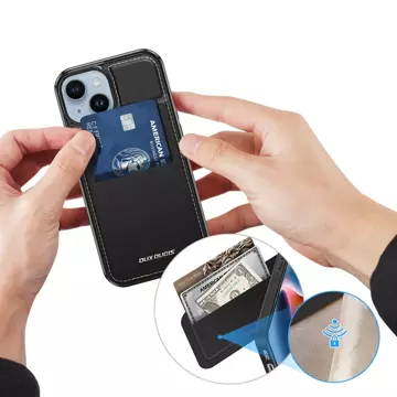 Etui portfel z podstawką 3w1 do iPhone 15 MagSafe blokada RFID Dux Ducis Rafi Mag - czarne