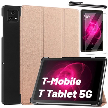 Etui + szkło do T-Mobile T Tablet 5G 10.36" obudowa na tablet Alogy Book Cover Case Rose Gold + Rysik Gratis