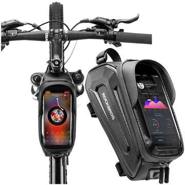 Etui torba sakwa na rower wodoodporna rowerowa uchwyt rowerowy na telefon 6.8 cali na ramę 1.7L RockBros czarny