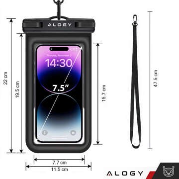 Etui wodoodporne wodoszczelne na telefon do 7.5" wypornościowe na basen kajak Case futerał do wody Alogy Czarne + Etui nerka