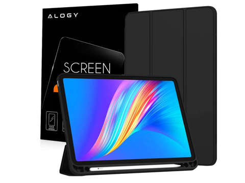 Etui z klapką obudowa Alogy Smart Case Pencil do iPad Pro 12.9 2021 Czarny + Szkło