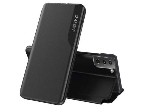 Etui z klapką portfel Alogy skórzane Smart View Cover do Samsung Galaxy S21 FE Czarne + Szkło