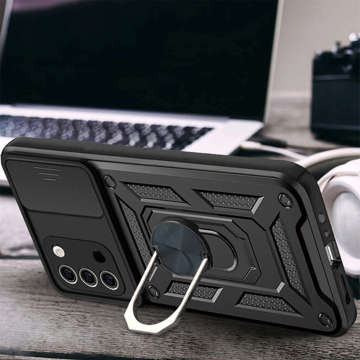 Etui z osłoną aparatu Alogy Camshield Stand Ring do Samsung Galaxy A03s 164mm czarne + Szkło