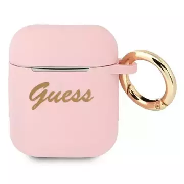 Guess GUA2SSSI AirPods cover różowy/pink Silicone Vintage Script