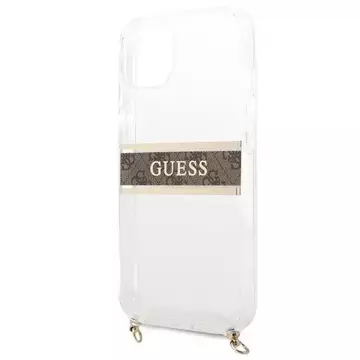 Guess GUHCP13SKC4GBGO iPhone 13 mini 5,4" Transparent hardcase 4G Brown Strap Gold Chain