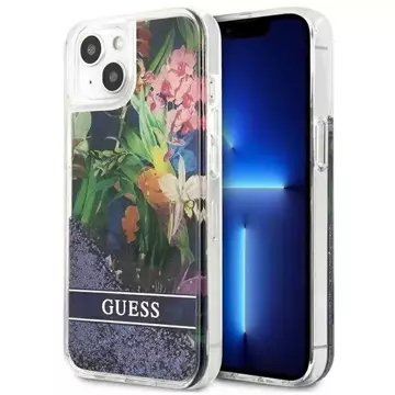 Guess GUHCP13SLFLSB iPhone 13 mini 5,4" niebieski/blue hardcase Flower Liquid Glitter