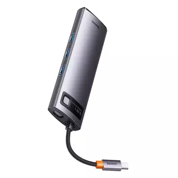 Hub 8w1 Baseus Metal Gleam Series, USB-C do 3x USB 3.0 + 2x HDMI + USB-C PD + microSD/SD