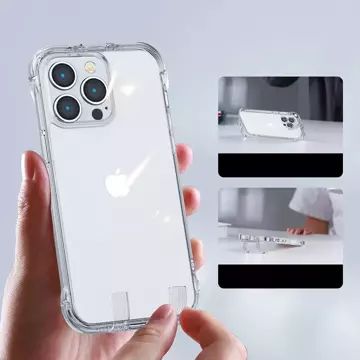 Joyroom Defender Series etui pokrowiec do iPhone 14 Plus pancerna obudowa z haczykami podstawką przezroczysty (JR-14H3)