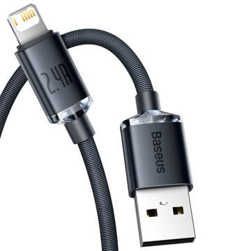 Kabel 1.2m Baseus Crystal przewód USB do Lightning iPhone 2.4A Czarny