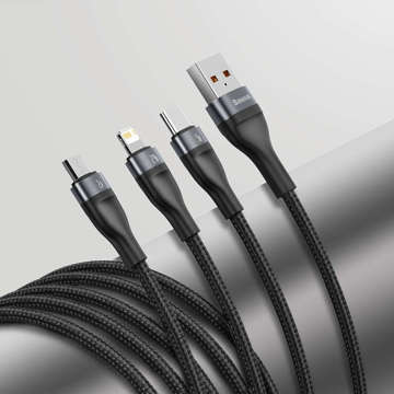 Kabel 1.2m Baseus Flash Series USB 3w1 micro USB / Lightning / USB-C 40W 5A Czarny