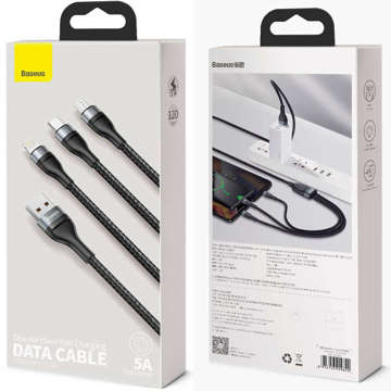 Kabel 1.2m Baseus Flash Series USB 3w1 micro USB / Lightning / USB-C 40W 5A Czarny