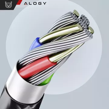 Kabel 100cm typ USB USB-C szybkie ładowanie 120W Alogy A-C mocny 90 stopni z oplotem przewód Czarny