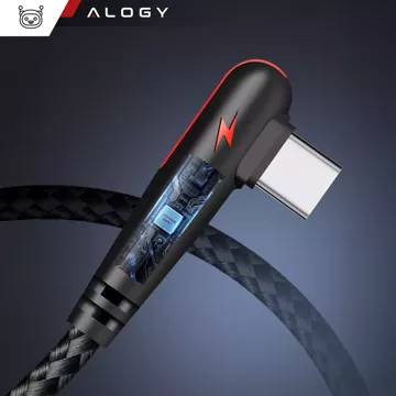 Kabel 100cm typ USB USB-C szybkie ładowanie 120W Alogy A-C mocny 90 stopni z oplotem przewód Czarny