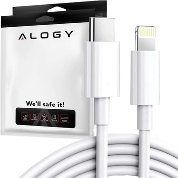 Kabel 1m USB-C do Ładowarka Lightning Alogy Fast Charge przewód do ładowania iPhone 12 13 14 20W biały 