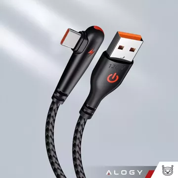 Kabel 200cm USB USB-C mocny szybkie ładowanie 120W Alogy A-C Cable nylonowy przewód Czarny