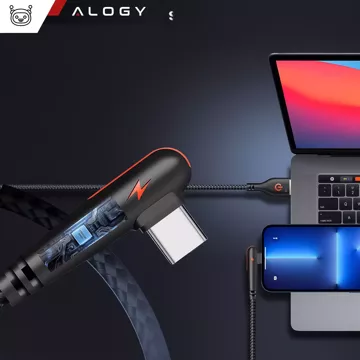 Kabel 200cm USB USB-C mocny szybkie ładowanie 120W Alogy A-C Cable nylonowy przewód Czarny