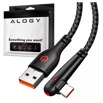 Kabel 200cm USB USB-C mocny szybkie ładowanie 120W Alogy A-C Cable nylonowy przewód Czarny