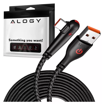 Kabel 200cm USB USB-C mocny szybkie ładowanie 120W Alogy A-C Cable nylonowy przewód Czarny