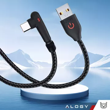 Kabel 200cm USB USB-C mocny szybkie ładowanie 120W Alogy A-C Cable nylonowy przewód Czarny