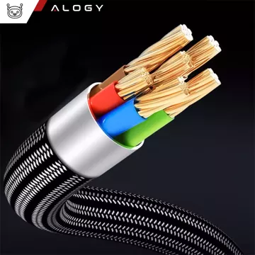 Kabel 200cm USB USB-C mocny szybkie ładowanie 120W Alogy A-C Cable nylonowy przewód Czarny