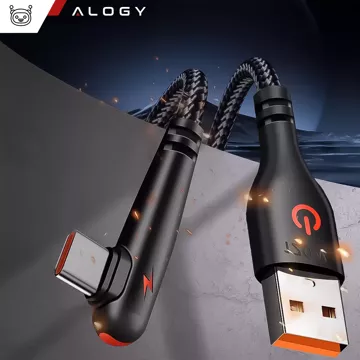 Kabel 200cm USB USB-C mocny szybkie ładowanie 120W Alogy A-C Cable nylonowy przewód Czarny